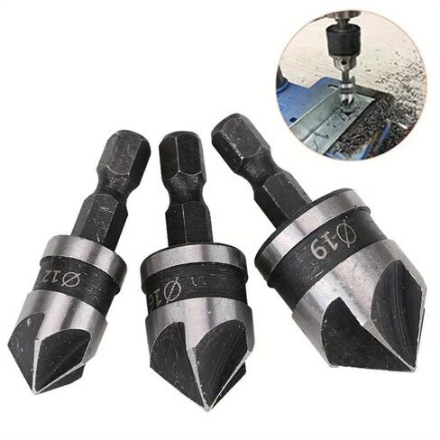 3pcs Carbon Steel 90-Degree 1/4" Hex Shank Counterbore Drill Bits for Woodworking in Saudi Arabia