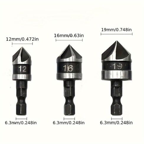 3pcs Carbon Steel 90-Degree 1/4" Hex Shank Counterbore Drill Bits for Woodworking in Saudi Arabia