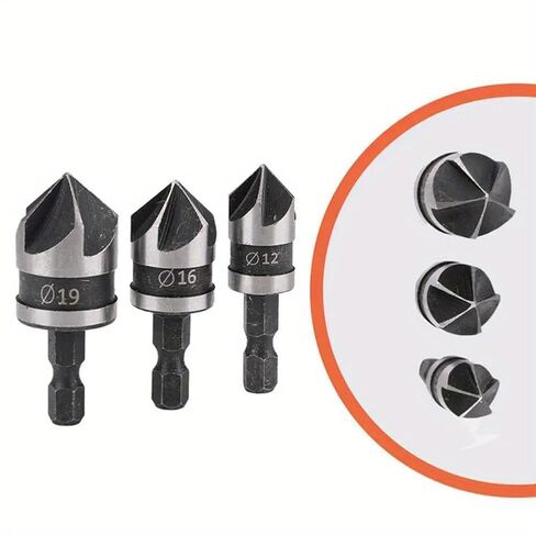 3pcs Carbon Steel 90-Degree 1/4" Hex Shank Counterbore Drill Bits for Woodworking in Saudi Arabia