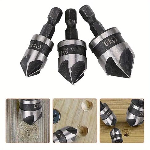 3pcs Carbon Steel 90-Degree 1/4" Hex Shank Counterbore Drill Bits for Woodworking in Saudi Arabia