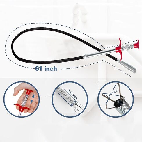 Drain Snake,61 inch Flexible Grabber Claw Pick Up Reacher Tool,Drain Clog Remover - Gutter Cleaning Tools for Home Sink, Bathroom Tub,Drain, Toilet, Tight Spaces in Saudi Arabia