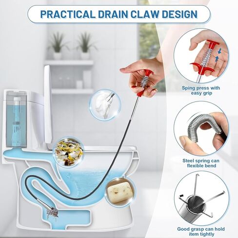 Drain Snake,61 inch Flexible Grabber Claw Pick Up Reacher Tool,Drain Clog Remover - Gutter Cleaning Tools for Home Sink, Bathroom Tub,Drain, Toilet, Tight Spaces in Saudi Arabia