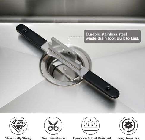 Waste Drain Tool for 3 Tier Sink in Commercial Kitchens, Fit Twist and Lever Waste Drains Removal Tool - Stainless Steel in Saudi Arabia