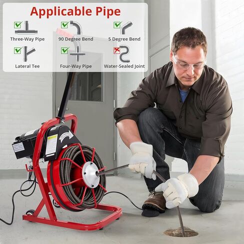 GarveeLife 75 ft 1/2 in Electric Drain Cleaner Machine Auto Feed Drain Auger for 1 to 4 in Pipes Professional Sewer Snake with 4 Cutters Gloves Heavy Duty Clog Remover in Saudi Arabia