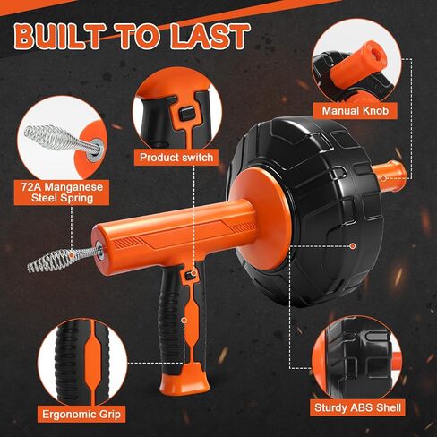 أدوات ثعبان التصريف بطول 45 قدمًا، يدوية أو تعمل بالطاقة ذات الوضع المزدوج، أداة سحب التصريف التلقائي مع ملحق الحفر، ثعبان السباكة للحوض، فتح الصرف، المرحاض، الدش، المطبخ، المغسلة in Kuwait