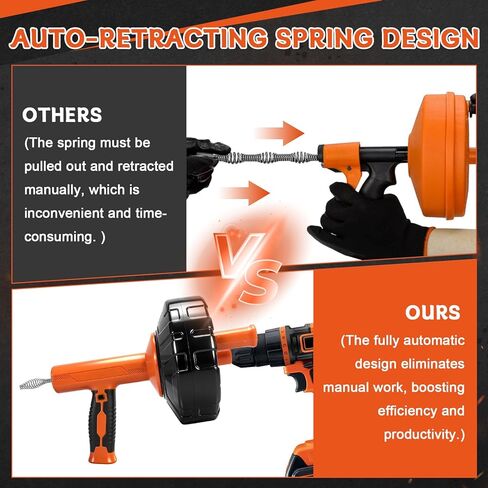أدوات ثعبان التصريف بطول 45 قدمًا، يدوية أو تعمل بالطاقة ذات الوضع المزدوج، أداة سحب التصريف التلقائي مع ملحق الحفر، ثعبان السباكة للحوض، فتح الصرف، المرحاض، الدش، المطبخ، المغسلة in Kuwait