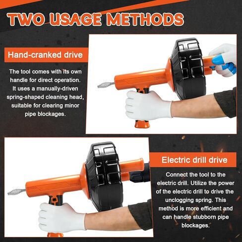 أدوات ثعبان التصريف بطول 45 قدمًا، يدوية أو تعمل بالطاقة ذات الوضع المزدوج، أداة سحب التصريف التلقائي مع ملحق الحفر، ثعبان السباكة للحوض، فتح الصرف، المرحاض، الدش، المطبخ، المغسلة in Kuwait