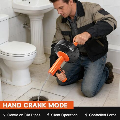 أدوات ثعبان التصريف بطول 45 قدمًا، يدوية أو تعمل بالطاقة ذات الوضع المزدوج، أداة سحب التصريف التلقائي مع ملحق الحفر، ثعبان السباكة للحوض، فتح الصرف، المرحاض، الدش، المطبخ، المغسلة in Kuwait