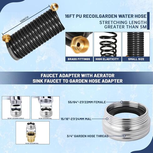 Drain Bladder Kit, Drain Cleaning Bladder With Water Stop Valve Faucet Adapter And 16 3/8ft Garden Hose, Drain Blockage Unclog Kit For Bathroom Drains Kitchen Sinks, Fit 1.5 To 3 IN Drain Pipes in Saudi Arabia