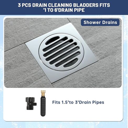 Drain Bladder Kit, Drain Cleaning Bladder With Water Stop Valve Faucet Adapter And 16 3/8ft Garden Hose, Drain Blockage Unclog Kit For Bathroom Drains Kitchen Sinks, Fit 1.5 To 3 IN Drain Pipes in Saudi Arabia