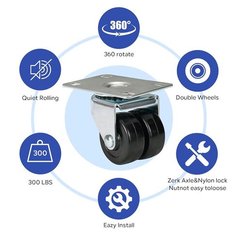 عجلات 2 بوصة، مجموعة من 4 عجلات شديدة التحمل - سعة إجمالية 1200 رطل، عجلات دوارة مع عجلة مطاطية صلبة مزدوجة، عجلات جاك المقطورة لعربة منضدة الأثاث in Kuwait