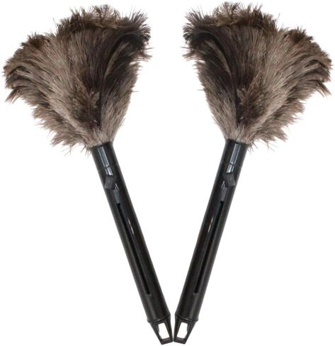 Retractable Feather Duster 8-14 in Adjustable - Natural Feather Dusters for Cleaning Ceiling Fans, Blinds, Plantation Shutters, Walls & Furniture - Quality Checked in USA - 1 Pack in Saudi Arabia