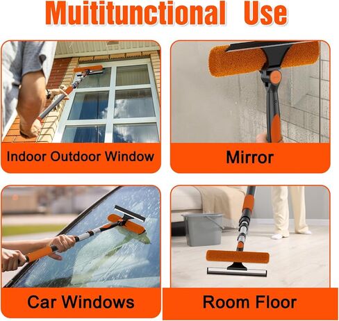 25FT Reach Window Squeegee Kit with Extension Pole, 2-in-1 Professional Washer for High Windows, 5-20FT Adjustable Reach, Rotatable Head for Indoor & Outdoor Use, Streak-Free Cleaning Tool for Home in Saudi Arabia