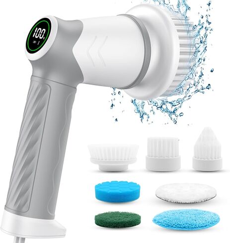 DAESUNG Electric Spin Scrubber, Cordless Power Scrubber & Electric Cleaning Brush with 7 Replaceable Heads, Dual Speed IPX7 Waterproof Handheld Scrubber for Bathroom, Shower & Tile Cleaning in Saudi Arabia