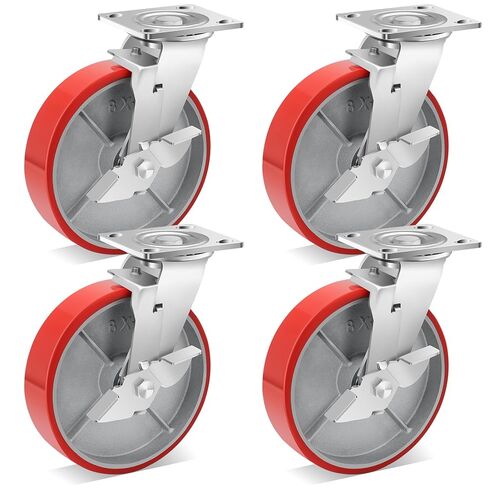 عجلات W B D WEIBIDA مقاس 6 بوصات شديدة التحمل، عجلات عجلات صناعية بوزن 2400 رطل مع عجلة بولي يوريثين بدون ضوضاء على محور فولاذي لعربة الأدوات، ومنضدة العمل (2 ثابت) in Kuwait