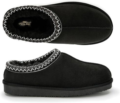 POLAR Women’s Faux Suede Shearling Lined Slippers - Warm Memory Foam Indoor Outdoor Slip-On House Shoes with Aztec Trim - Non-Slip Sole for Winter Cosy Comfort in Saudi Arabia