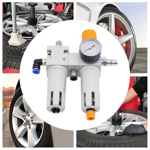 Tire Changer Oil Water Separator with Pressure Gauge, Oil Water Regulator with Connectors, Lower Air Outlet Tire Changer Air Pressor,145Psi Max. Pressure, Manual Drainage in Saudi Arabia