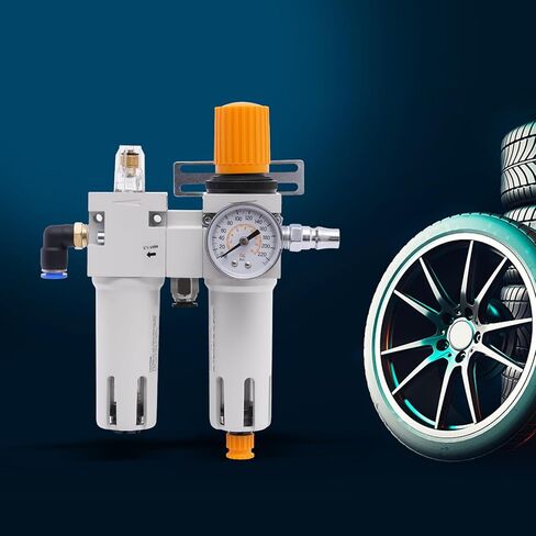 Tire Changer Oil Water Separator with Pressure Gauge, Oil Water Regulator with Connectors, Lower Air Outlet Tire Changer Air Pressor,145Psi Max. Pressure, Manual Drainage in Saudi Arabia
