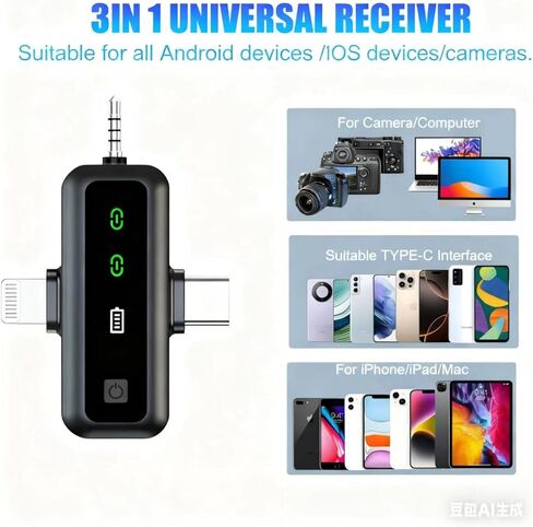 ميكروفونات لافالير 3 في 1 لأجهزة iPhone/Android/الكاميرا (مقبس Lightning/USBC/3.5 مم)، ميكروفون صغير بشاشة LED مع كتم الصوت/تردد/تقليل الضوضاء لتسجيل الفيديو ومدونات الفيديو in Kuwait