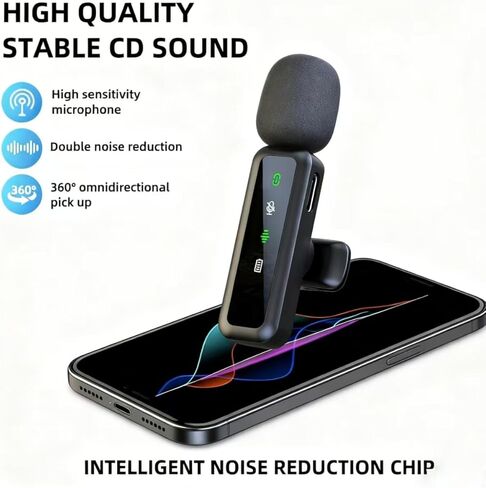 ميكروفونات لافالير 3 في 1 لأجهزة iPhone/Android/الكاميرا (مقبس Lightning/USBC/3.5 مم)، ميكروفون صغير بشاشة LED مع كتم الصوت/تردد/تقليل الضوضاء لتسجيل الفيديو ومدونات الفيديو in Kuwait