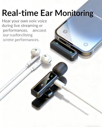 ميكروفونات لافالير 3 في 1 لأجهزة iPhone/Android/الكاميرا (مقبس Lightning/USBC/3.5 مم)، ميكروفون صغير بشاشة LED مع كتم الصوت/تردد/تقليل الضوضاء لتسجيل الفيديو ومدونات الفيديو in Kuwait