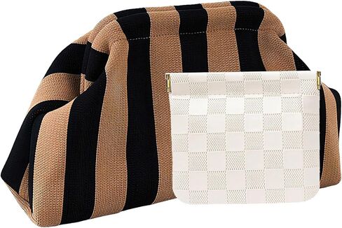 محافظ يد للنساء، حقيبة كروشيه منسوجة وحقيبة مستحضرات تجميل زلابية مخططة محفظة سحابية حقيبة يد مسائية للشاطئ الصيفي in Kuwait