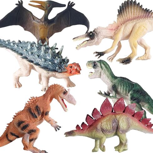 JR PARK Realistic Dinosaur Figures Toy Set, 6 Pack Educational Dino Models with T-Rex, Pterodactyl, Velociraptor, Stegosaurus for Kids(Only 6-Pack Dinosaur Educational Model) in Kuwait