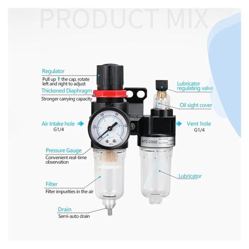 AFC2000 Pneumatic Air Compressor Filter Regulator Lubricant AFR2000 + AL2000 G1/4 Oil-Water Separator Decompression(with 10mm Fitting) in Saudi Arabia