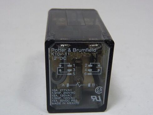 بوتر آند برومفيلد - مرحل توصيل Te، Dpdt، 120 فولت تيار متردد، 30 فولت تيار مستمر، 15 أمبير - K10P-11D15-12 in Kuwait
