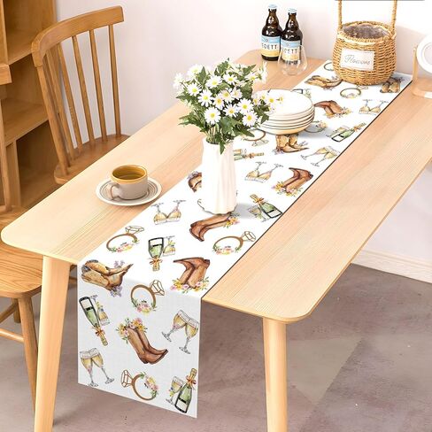 Pudodo Boots and Bubbly Bridal Shower Table Runner Champagne Themed Cowgirl Western Bachelorette Kitchen Dining Room Home Decor (13" x 72") in Saudi Arabia