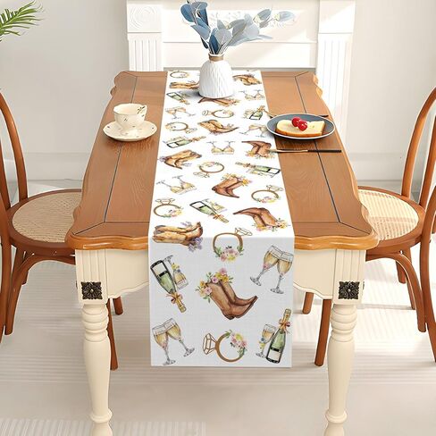 Pudodo Boots and Bubbly Bridal Shower Table Runner Champagne Themed Cowgirl Western Bachelorette Kitchen Dining Room Home Decor (13" x 72") in Saudi Arabia