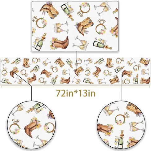 Pudodo Boots and Bubbly Bridal Shower Table Runner Champagne Themed Cowgirl Western Bachelorette Kitchen Dining Room Home Decor (13" x 72") in Saudi Arabia