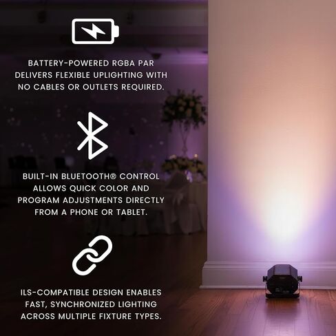 CHAUVET DJ – EZLink Par Q6BT ILS مصباح LED يعمل بالبطارية | مخرج RGBA رباعي الألوان مع مصابيح LED كهرمانية | التحكم بالبلوتوث من الأجهزة المحمولة | توافق ILS وD-Fi USB اللاسلكي DMX in Saudi Arabia