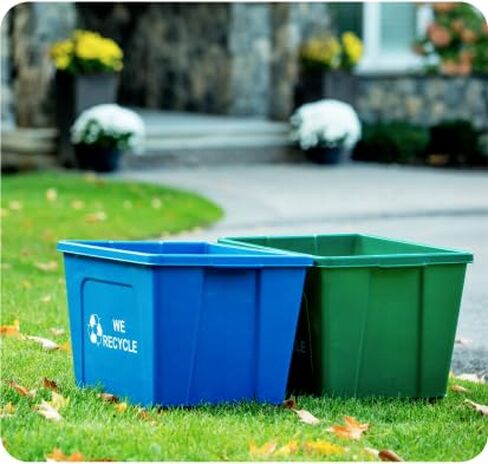 سلة إعادة التدوير سعة 18 جالونًا من Curbside، سلة مهملات بلاستيكية مع مقابض حمل للمنازل أو الشركات، يمكن التعرف عليها بسهولة من الرصيف، ذات سعة عالية، قابلة للتكديس - وحدة واحدة - أزرق in Kuwait
