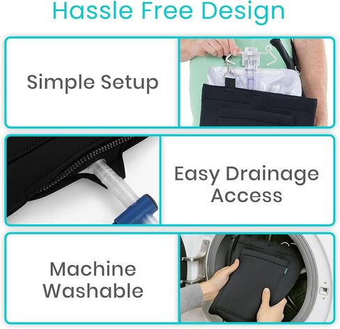 Vive Urinary Drainage Bag Holder – Discreet Foley Catheter & Drain Tube Cover – Nephrostomy Bag Holder, Easy-Access Zipper, Adjustable Strap - Leakproof Catheter Supplies for Privacy, 2000mL (Black) in Saudi Arabia