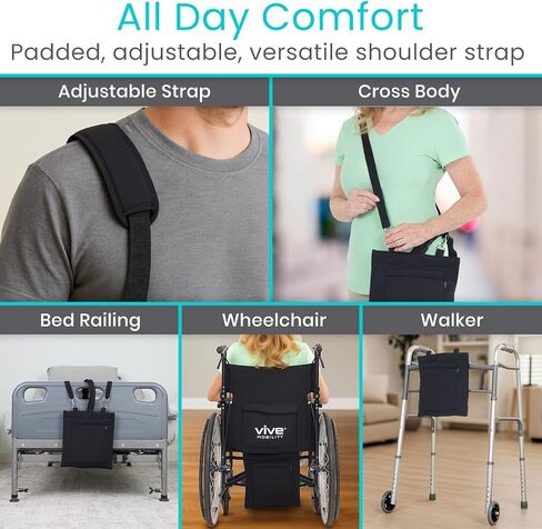 Vive Urinary Drainage Bag Holder – Discreet Foley Catheter & Drain Tube Cover – Nephrostomy Bag Holder, Easy-Access Zipper, Adjustable Strap - Leakproof Catheter Supplies for Privacy, 2000mL (Black) in Saudi Arabia