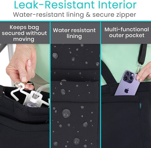 Vive Urinary Drainage Bag Holder – Discreet Foley Catheter & Drain Tube Cover – Nephrostomy Bag Holder, Easy-Access Zipper, Adjustable Strap - Leakproof Catheter Supplies for Privacy, 2000mL (Black) in Saudi Arabia