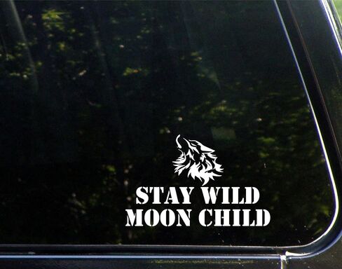 Stay Wild Moon Child (Wolf) - 6 بوصة × 3-3/4 بوصة - ملصق ممتص للصدمات من الفينيل للنوافذ والسيارات والشاحنات وأجهزة الكمبيوتر المحمولة، إلخ. in Kuwait