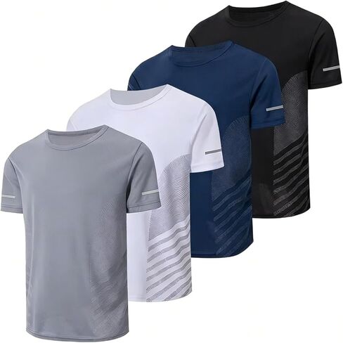 Men's Quick-Dry Workout T-Shirts, Breathable Crew Neck Short Sleeve with Reflective Strip for Gym, Running in Saudi Arabia