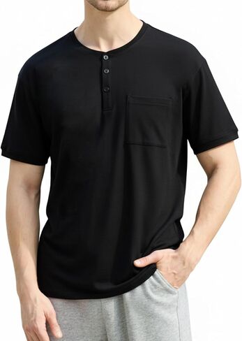 قمصان هينلي بجيب من صوف ميرينو للرجال لممارسة التمارين الرياضية في صالة الألعاب الرياضية، تي شيرت رجالي خفيف الوزن ناعم ماص للرطوبة in Kuwait