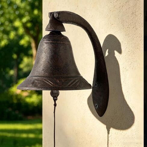 Cast Iron Farmhouse Dinner Bell - Decoration Hanging Bell for Yard or Garden - Bracket Mount - Wall Bell - Indoor Rope Bell for Ship, Door, School, Home, Church (Bell) in Saudi Arabia