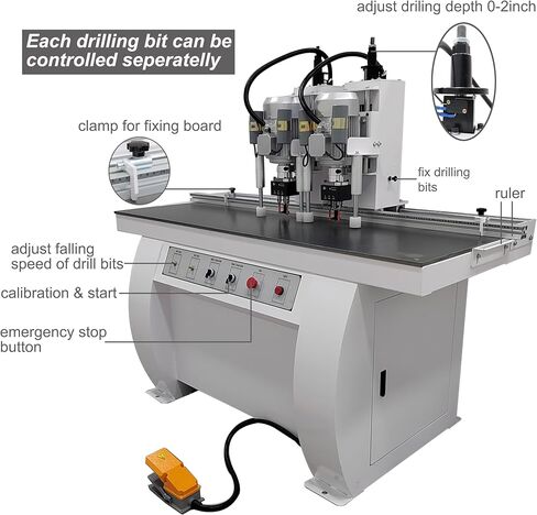 TECHTONGDA المفصلي آلة الحفر النجارة ثقب الحفر الخشب الكهربائية الهوائية ثقب الناخس 0-2 بوصة عمق الحفر رؤوس مزدوجة 45-9.5 in Kuwait