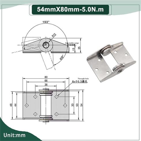 304 Stainless Steel Positionable Torsion Non Adjustable Shaft Damping Hinge 1Pcs(54mmX80mm-5.0N.m) in Saudi Arabia