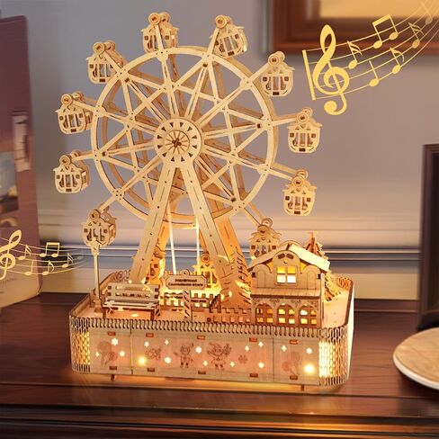 3D Wooden Puzzles for Adults,Musical Ferris Wheel Kit,DIY Music Box with LED Light for Adults and Teens,Model Kits for 14+, Creative Home Décor Model in Saudi Arabia