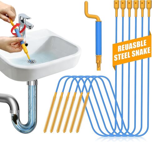 EastLink 30 بوصة قابلة لإعادة الاستخدام استنزاف الشعر استنزاف الشعر تسد ​​مزيل 6 حزمة، المضادة للكسر بالوعة الصلب ثعبان استنزاف الشعر أداة إزالة مع مقبض الدورية، أداة تنظيف الصرف لحوض الحمام، دش، حوض الاستحمام in Kuwait