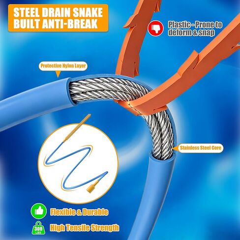 EastLink 30 بوصة قابلة لإعادة الاستخدام استنزاف الشعر استنزاف الشعر تسد ​​مزيل 6 حزمة، المضادة للكسر بالوعة الصلب ثعبان استنزاف الشعر أداة إزالة مع مقبض الدورية، أداة تنظيف الصرف لحوض الحمام، دش، حوض الاستحمام in Kuwait