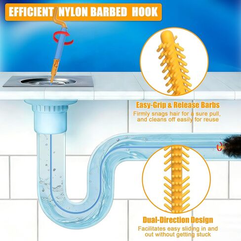 EastLink 30 بوصة قابلة لإعادة الاستخدام استنزاف الشعر استنزاف الشعر تسد ​​مزيل 6 حزمة، المضادة للكسر بالوعة الصلب ثعبان استنزاف الشعر أداة إزالة مع مقبض الدورية، أداة تنظيف الصرف لحوض الحمام، دش، حوض الاستحمام in Kuwait