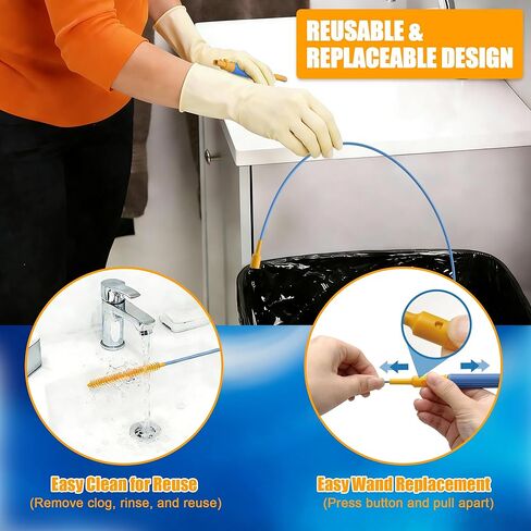 EastLink 30 بوصة قابلة لإعادة الاستخدام استنزاف الشعر استنزاف الشعر تسد ​​مزيل 6 حزمة، المضادة للكسر بالوعة الصلب ثعبان استنزاف الشعر أداة إزالة مع مقبض الدورية، أداة تنظيف الصرف لحوض الحمام، دش، حوض الاستحمام in Kuwait