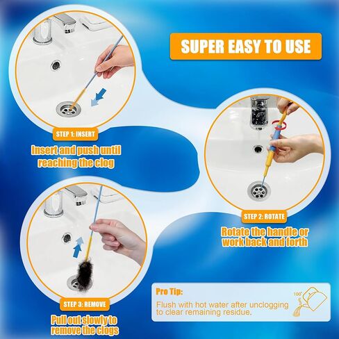 EastLink 30 بوصة قابلة لإعادة الاستخدام استنزاف الشعر استنزاف الشعر تسد ​​مزيل 6 حزمة، المضادة للكسر بالوعة الصلب ثعبان استنزاف الشعر أداة إزالة مع مقبض الدورية، أداة تنظيف الصرف لحوض الحمام، دش، حوض الاستحمام in Kuwait