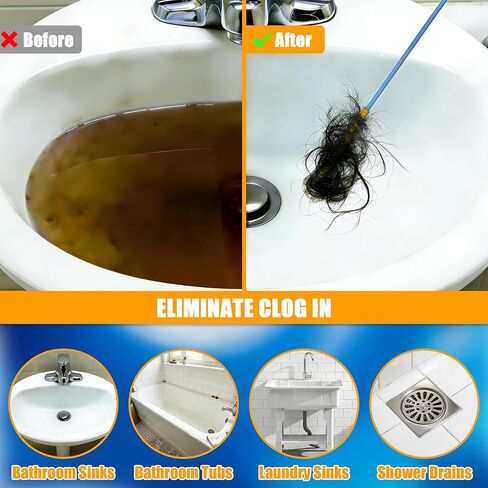 EastLink 30 بوصة قابلة لإعادة الاستخدام استنزاف الشعر استنزاف الشعر تسد ​​مزيل 6 حزمة، المضادة للكسر بالوعة الصلب ثعبان استنزاف الشعر أداة إزالة مع مقبض الدورية، أداة تنظيف الصرف لحوض الحمام، دش، حوض الاستحمام in Kuwait